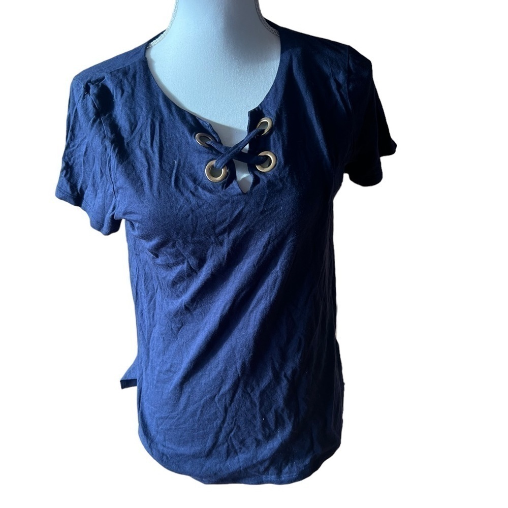 Michael Kors Navy Blue Lace-Up Criss Cross Front Blouse Women's Size‎ M